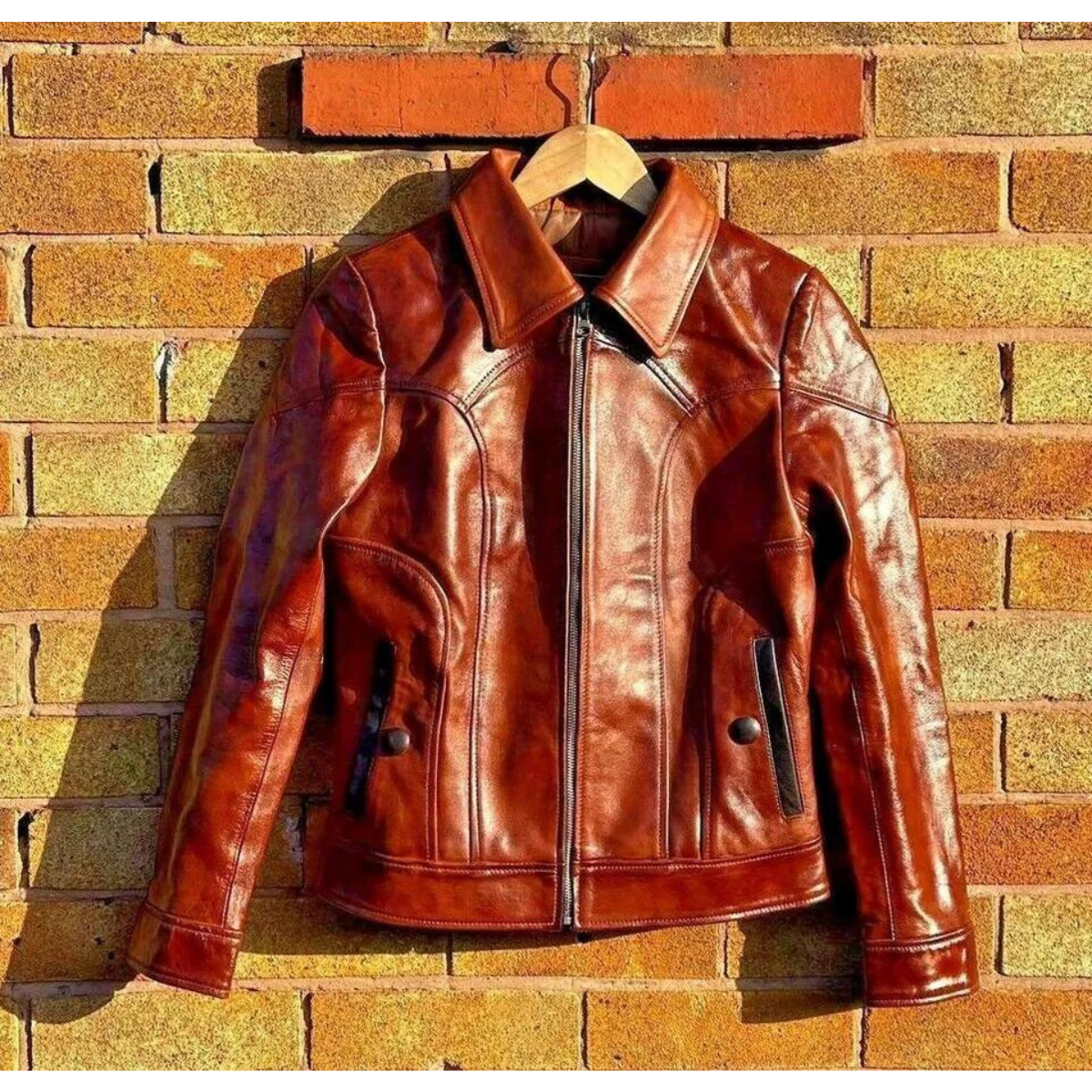 Selena Brown Distressed Brown Leather Motorcycle Fashion Jacket for Women's - Image 3