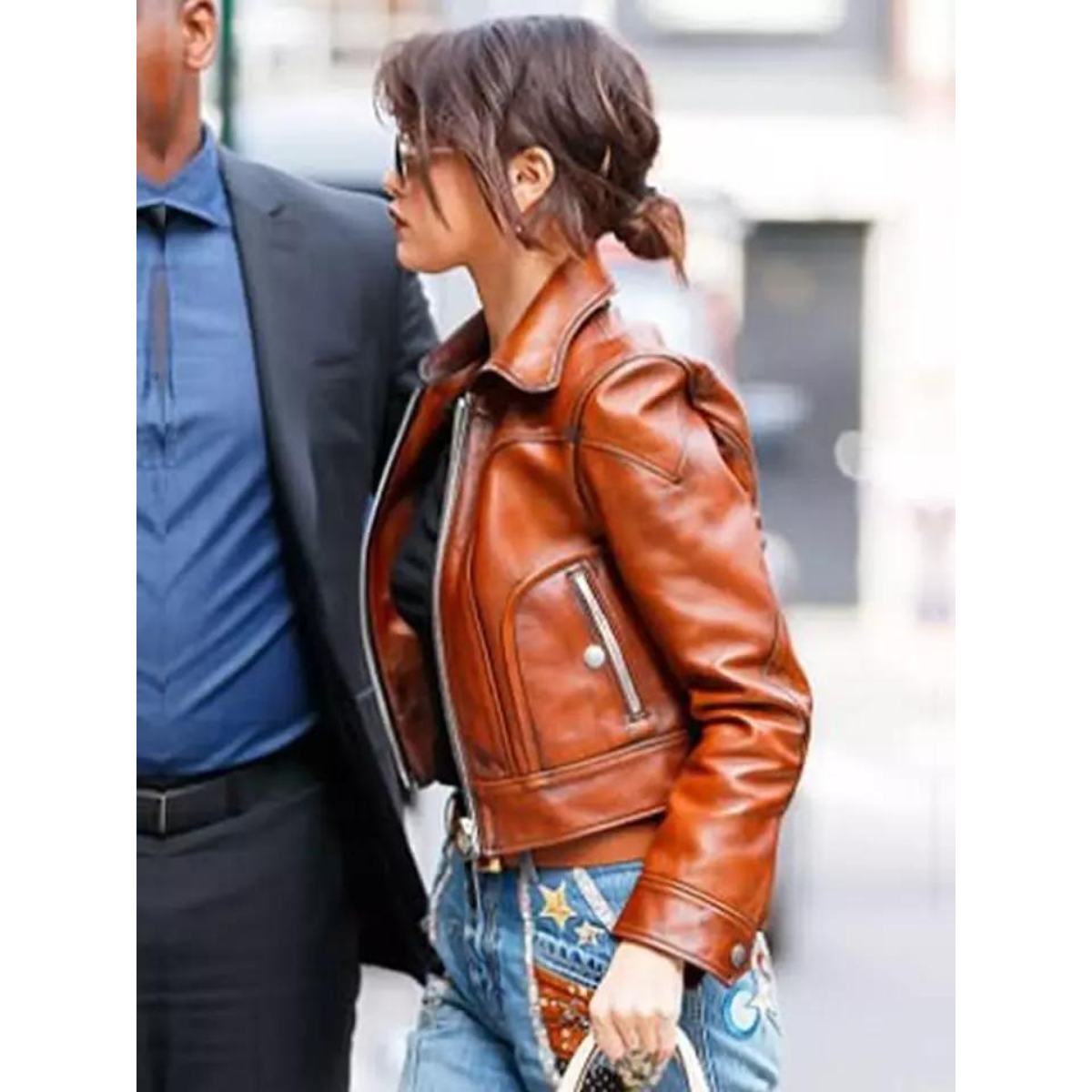 Selena Brown Distressed Brown Leather Motorcycle Fashion Jacket for Women's - Image 5