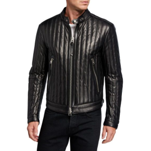 TOM FORD Men's Vertical Channel Leather Racer Jacket