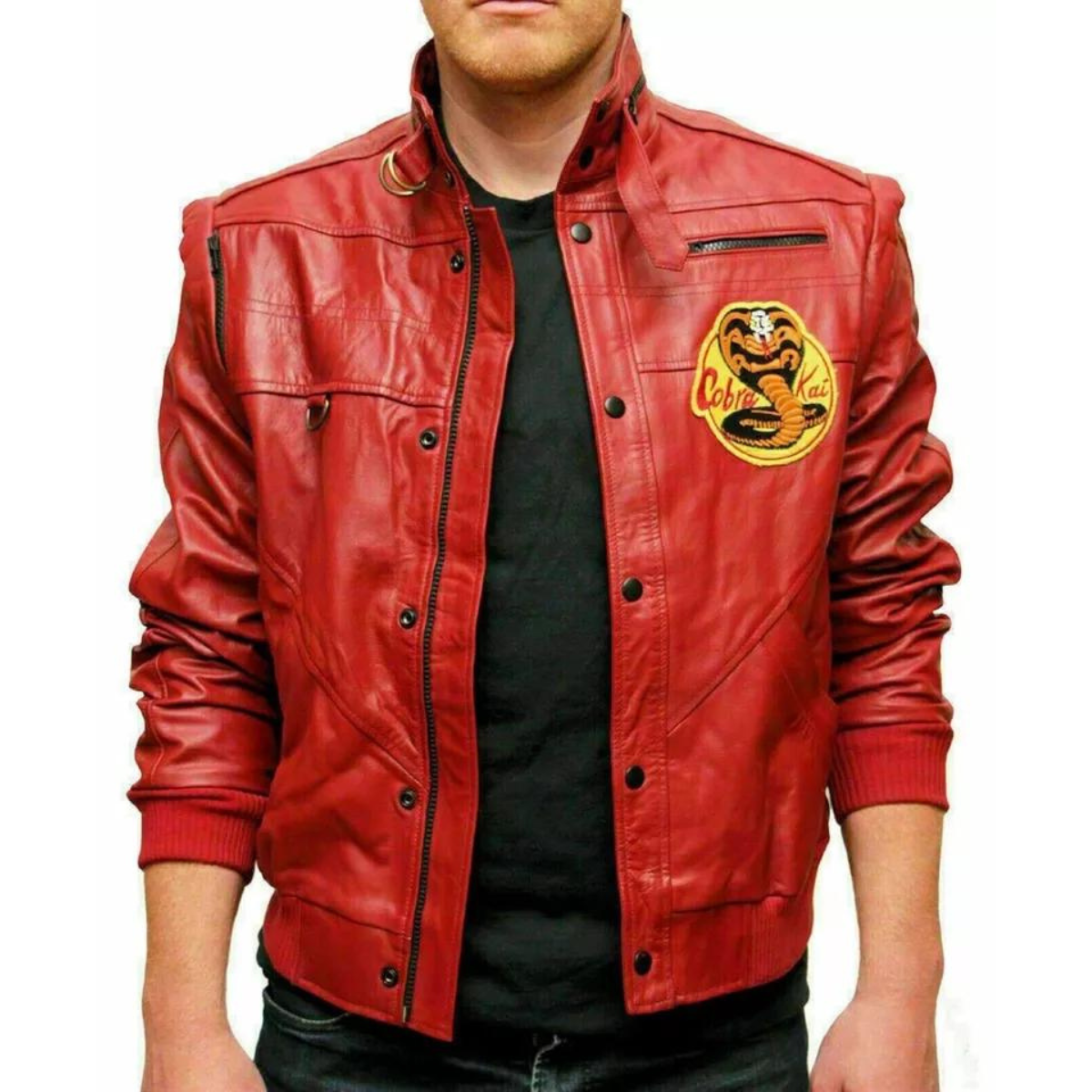 The Karate Kid Johnny Lawrence Cobra Kai Red Leather Jacket Bomber Jacket Coat