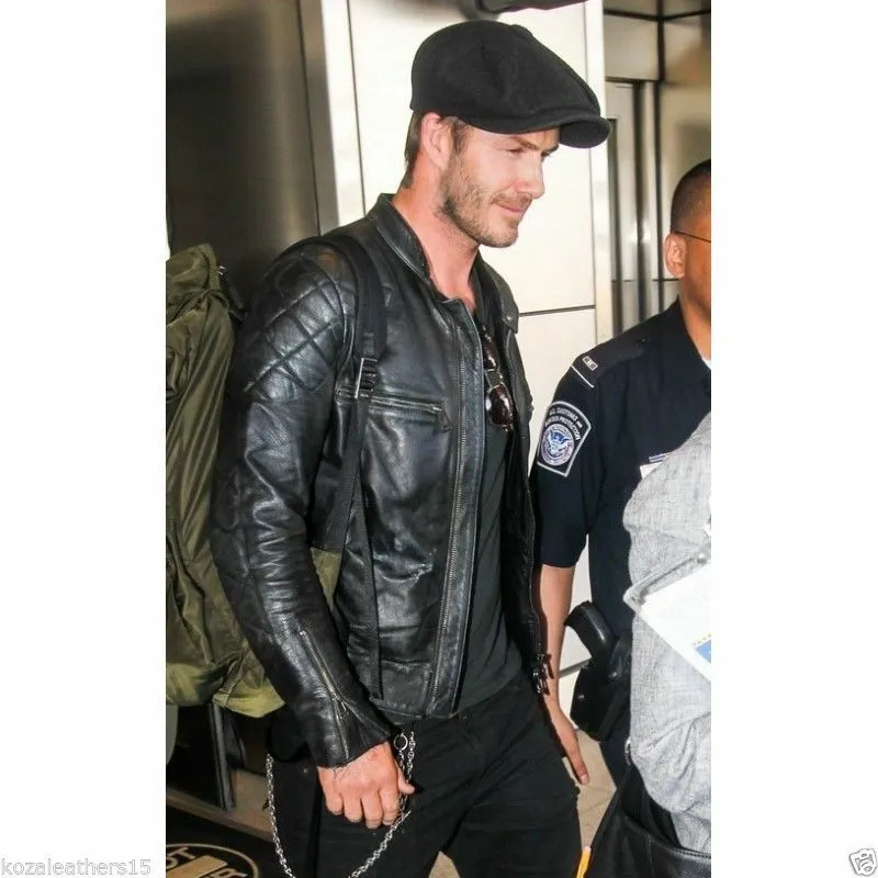 Men’s David Beckham Leather Biker Jacket - Image 4