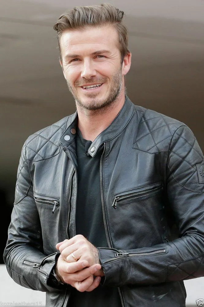 Men’s David Beckham Leather Biker Jacket - Image 2