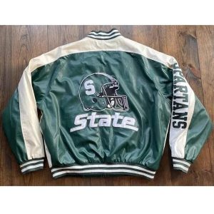 University of Michigan State Spartans Genuine Leather Varsity Women's Biker Jacket