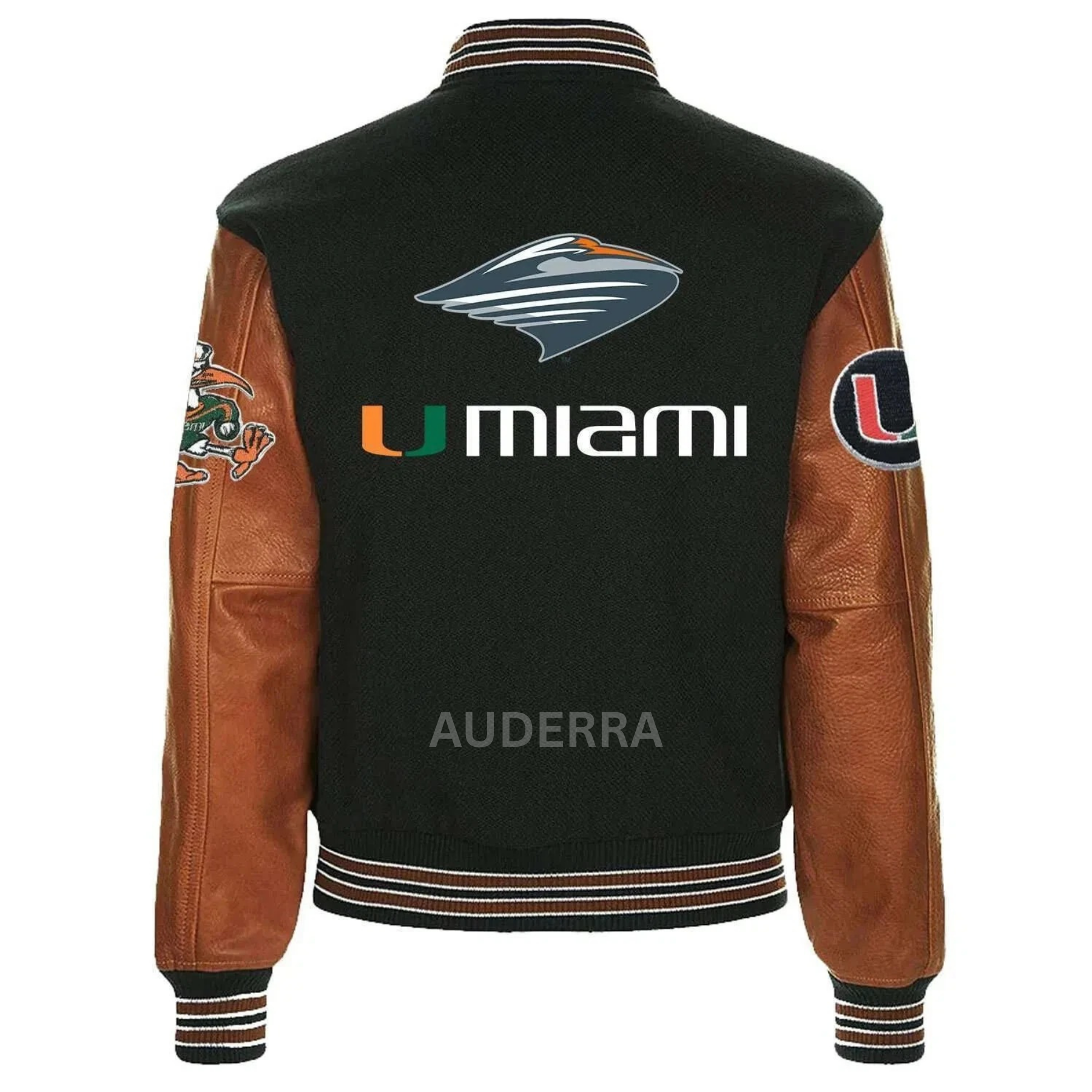 Miami Hurricanes Black Wool Genuine Leather Sleeves Varsity Women Letterman Jacket - Image 3