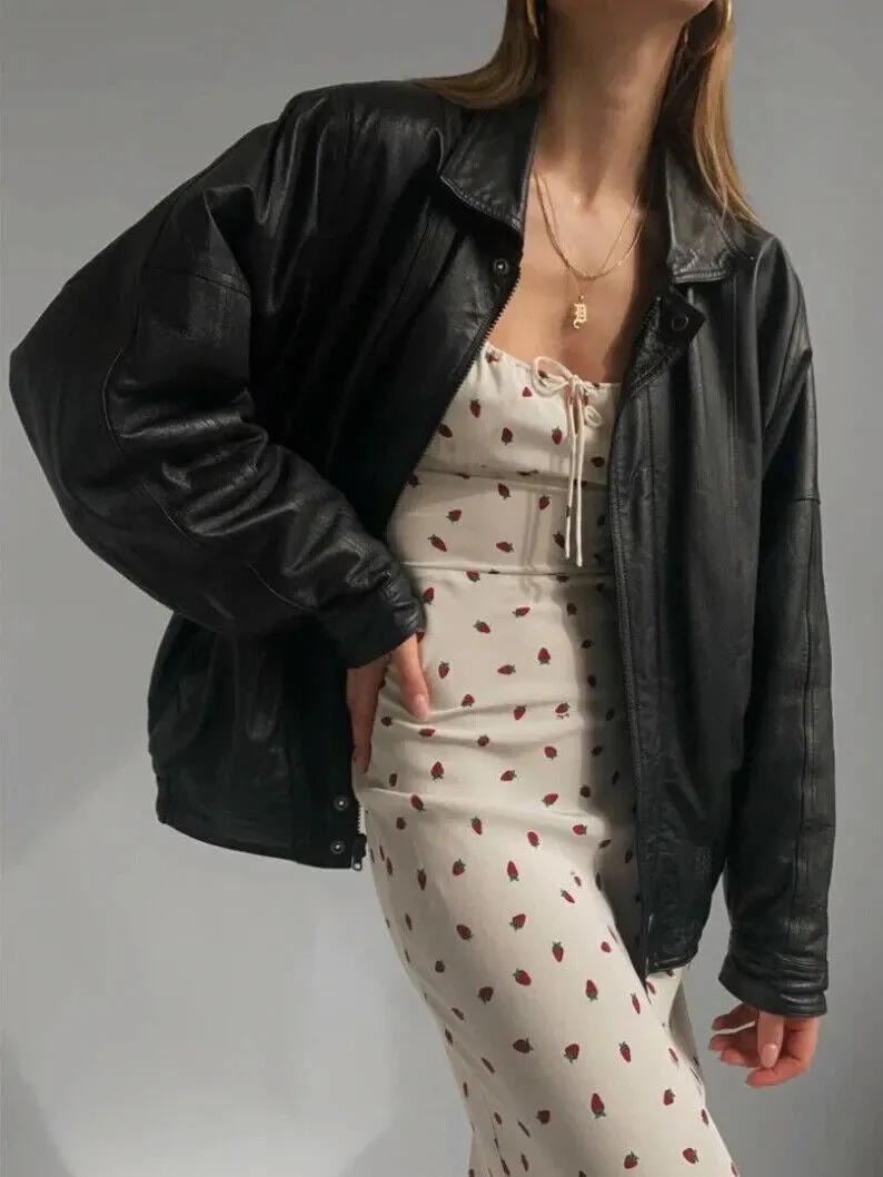 Vintage 90’s Leather Jacket, Oversized Leather Bomber Jacket, Bomber Jacket, Y2K, Gift for Her, Birthday Gift - Image 2