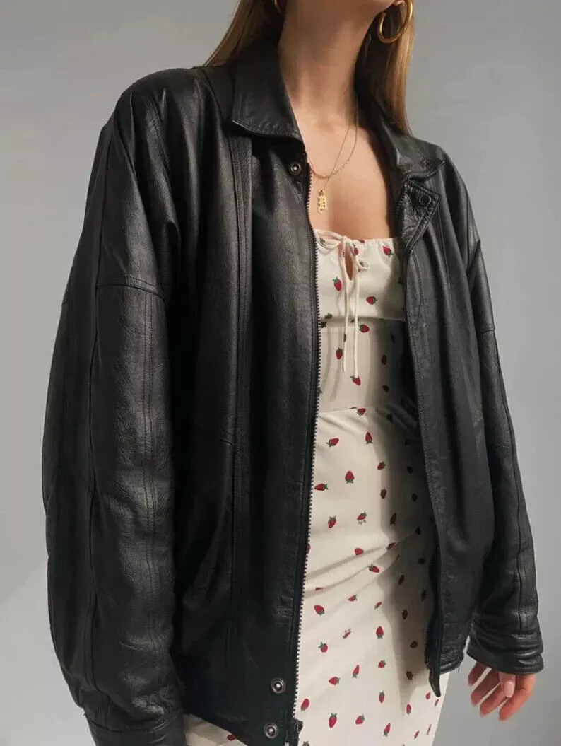 Vintage 90’s Leather Jacket, Oversized Leather Bomber Jacket, Bomber Jacket, Y2K, Gift for Her, Birthday Gift - Image 3
