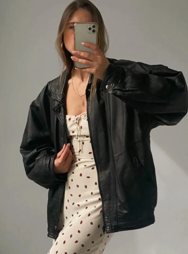 Vintage 90’s Leather Jacket, Oversized Leather Bomber Jacket, Bomber Jacket, Y2K, Gift for Her, Birthday Gift - Image 4