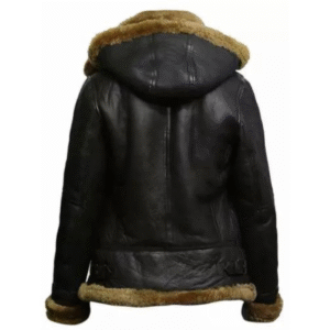Women Aviator Hooded B3 Bomber Fur Shearling Real Sheepskin Leather Jacket