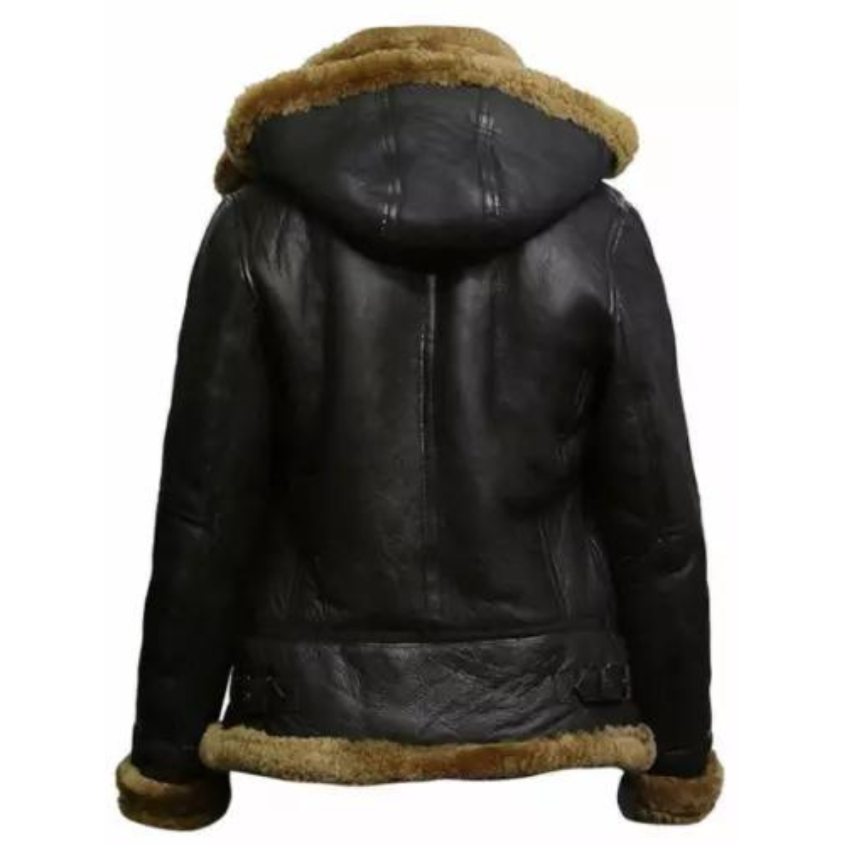Women Aviator Hooded B3 Bomber Fur Shearling Real Sheepskin Leather Jacket - Image 2