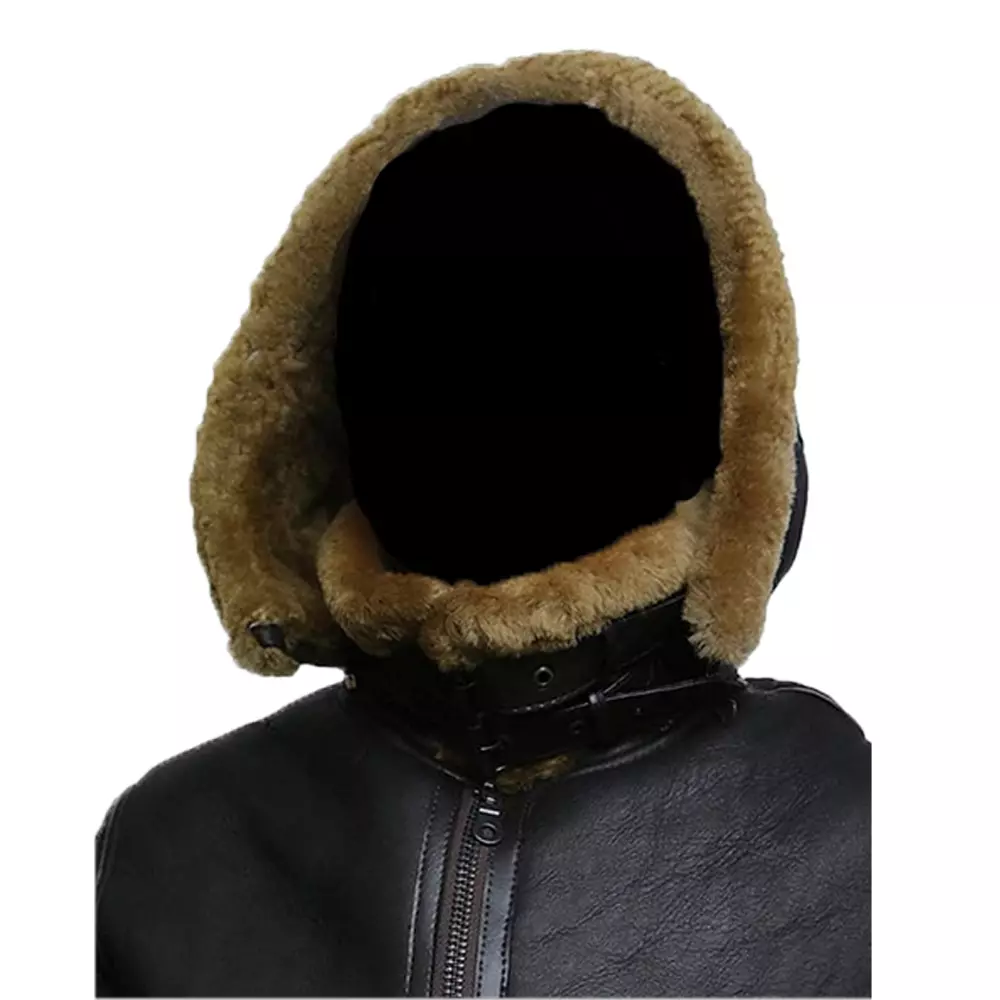 Women Aviator Hooded B3 Bomber Fur Shearling Real Sheepskin Leather Jacket - Image 4
