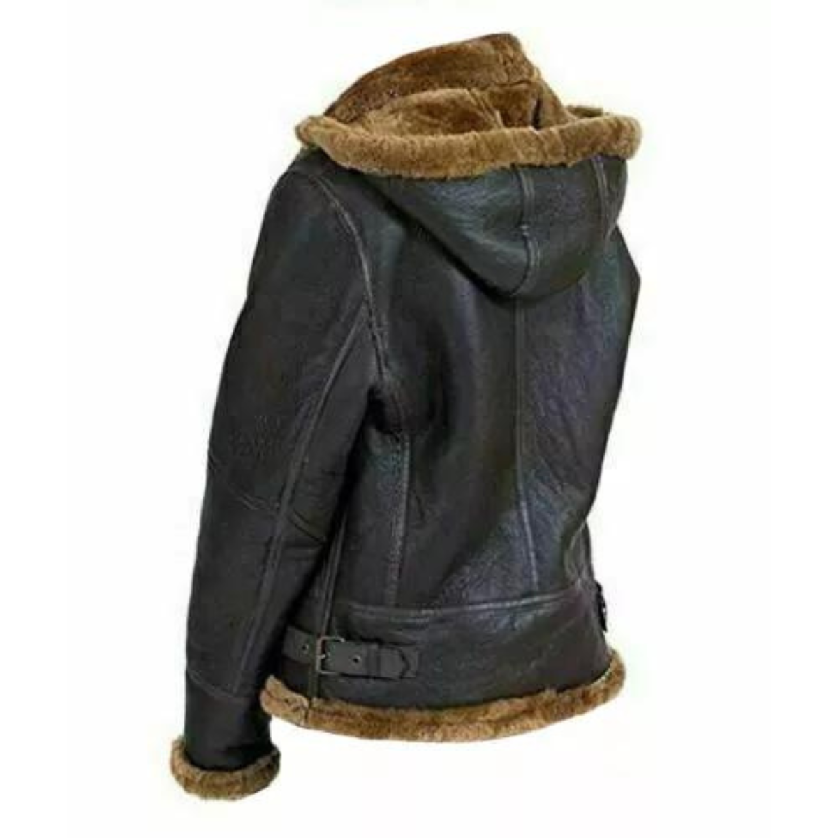 Women Aviator Hooded B3 Bomber Fur Shearling Real Sheepskin Leather Jacket - Image 5