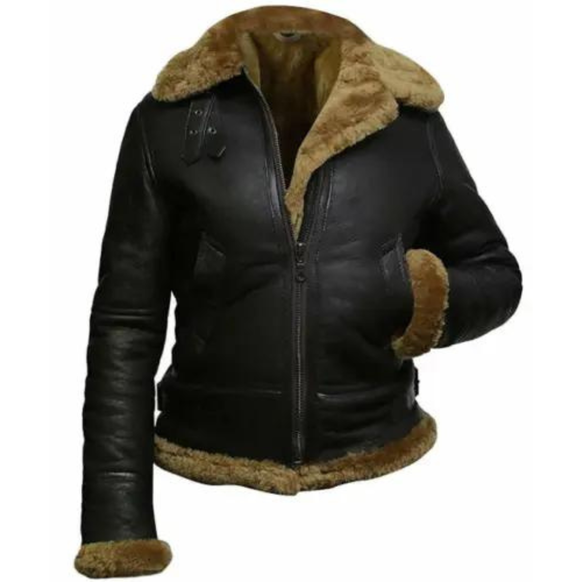 Women Aviator Hooded B3 Bomber Fur Shearling Real Sheepskin Leather Jacket