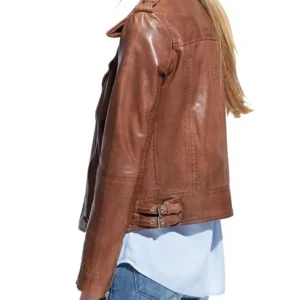 Women Brown Vintage Style Motorcycle Leather Jacket | New Women Genuine Slim Fit Biker Sheepskin Leather Jacket