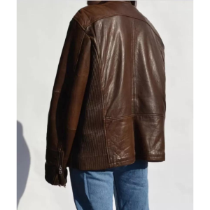 Women Fashion 80s Leather Jacket Vintage Style Brown Oversized Bomber for women