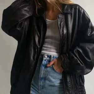 Women Fashion Leather Jacket Vintage Leather Oversized Bomber Jacket Outfit