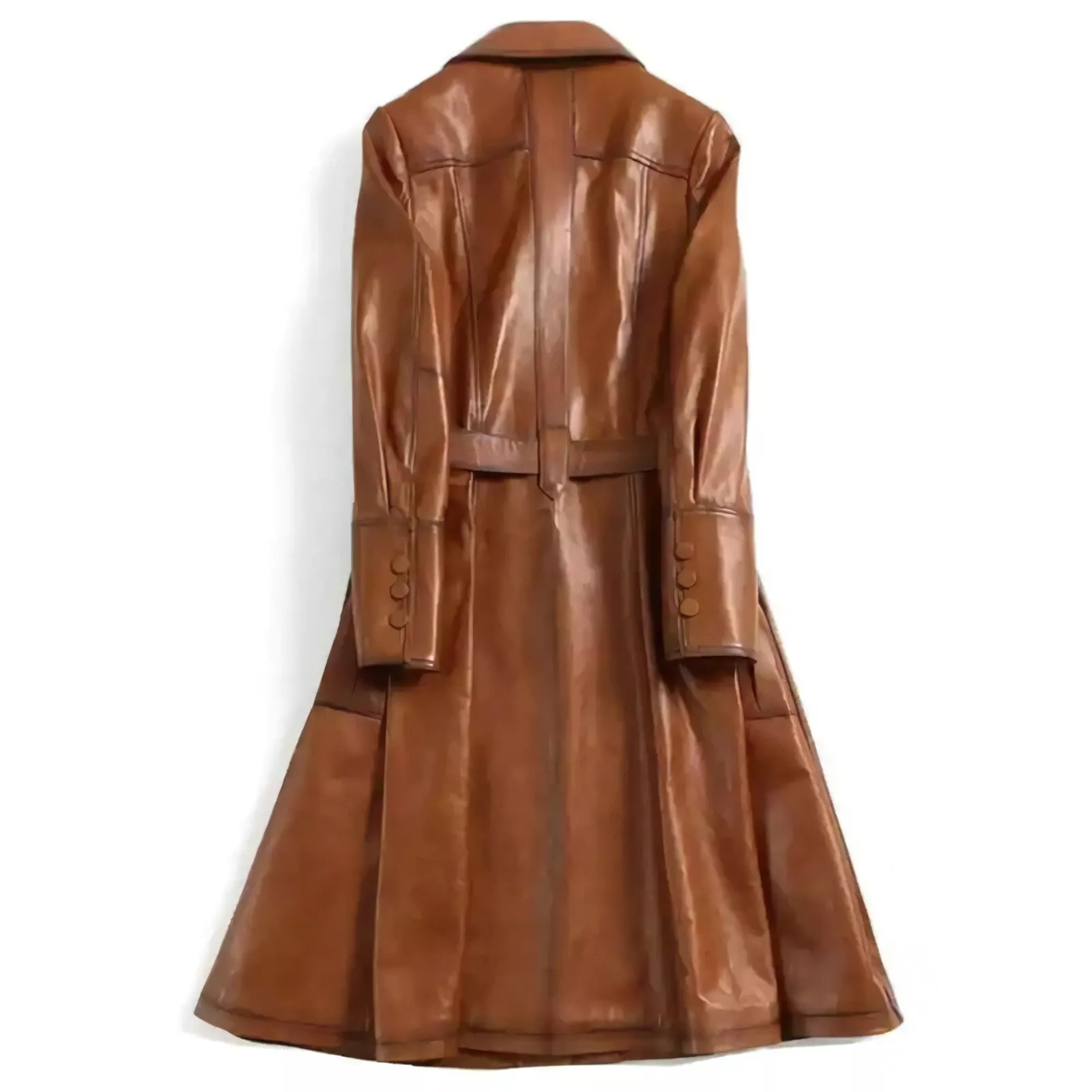 Women Italian Style Trench Coat Street Wear Designer Real Leather Coat - Image 4