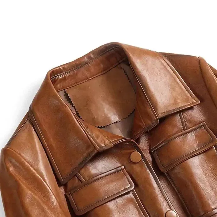 Women Italian Style Trench Coat Street Wear Designer Real Leather Coat - Image 5