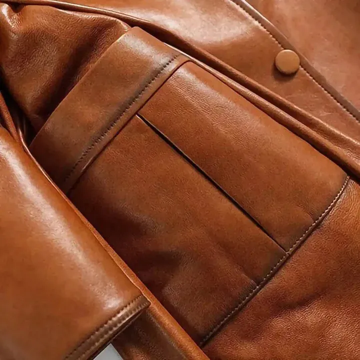 Women Italian Style Trench Coat Street Wear Designer Real Leather Coat - Image 3