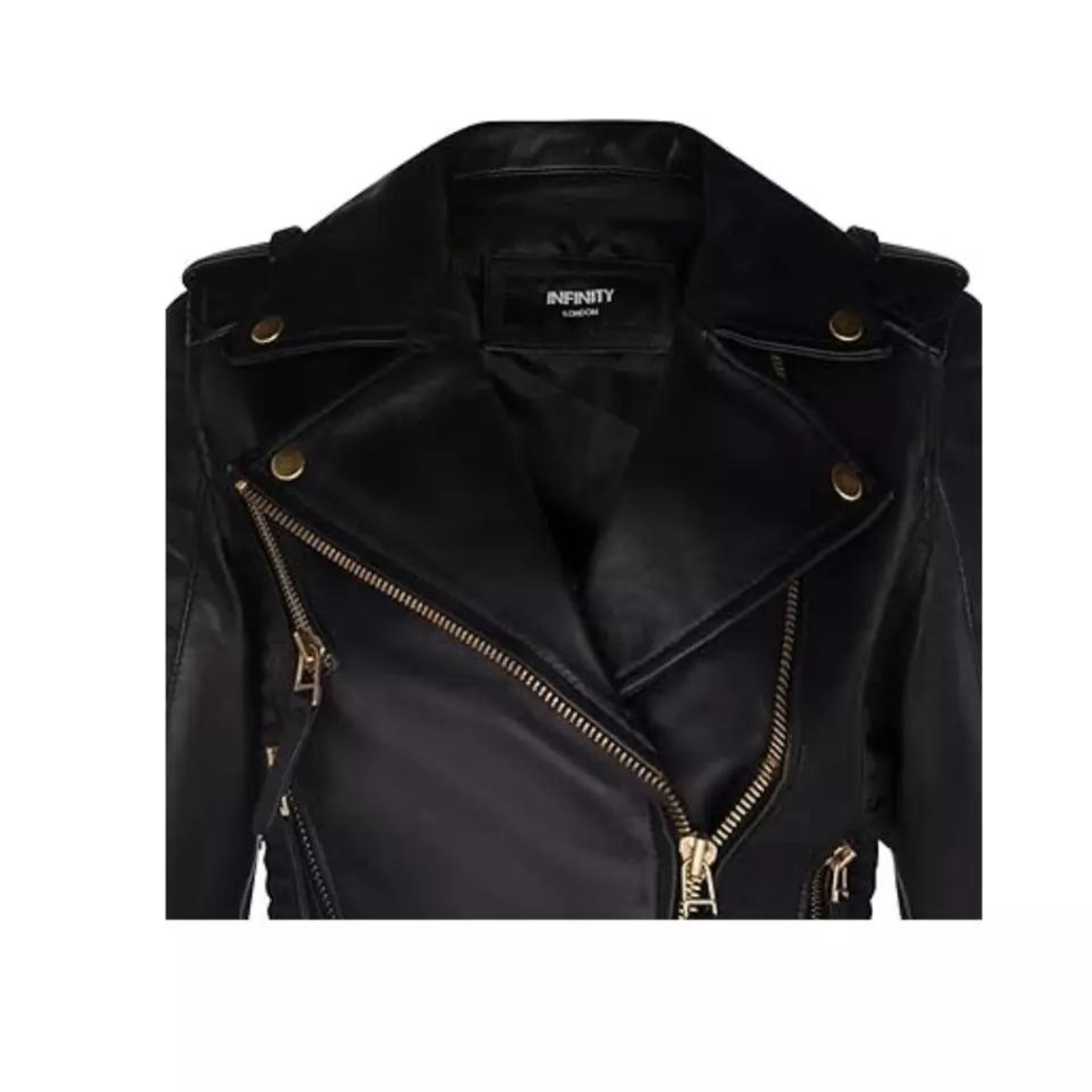 Women's Kay Micheal Style Biker Black Motorcycle Leather Jacket - Image 2