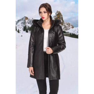 Women Irene Hooded real Leather Parka Coat