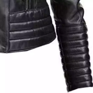 Quilted Black Moto Biker Motorcycle Hooded Womens Real Leather Jacket