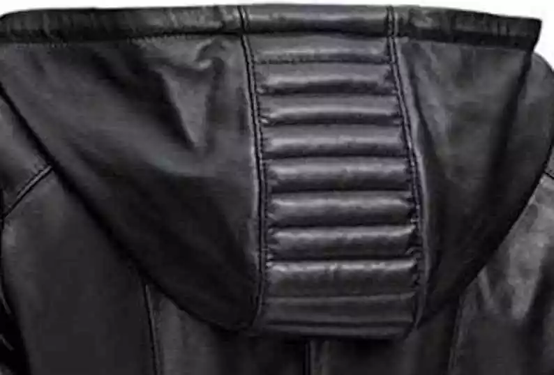 Quilted Black Moto Biker Motorcycle Hooded Womens Real Leather Jacket - Image 4