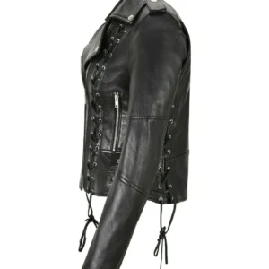 Modern Women Lace Up Designer Coat Genuine real Real Leather Jacket