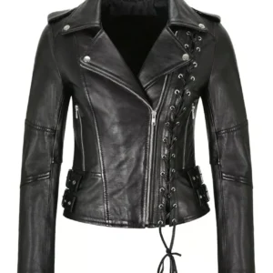 Modern Women Lace Up Designer Coat Genuine real Real Leather Jacket