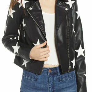 Black Ladies Genuine Leather Jacket - Star Jacket