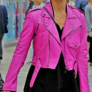 Women's HOT PINK Motorcycle Biker Jacket 100% Authentic real Leather Jacket