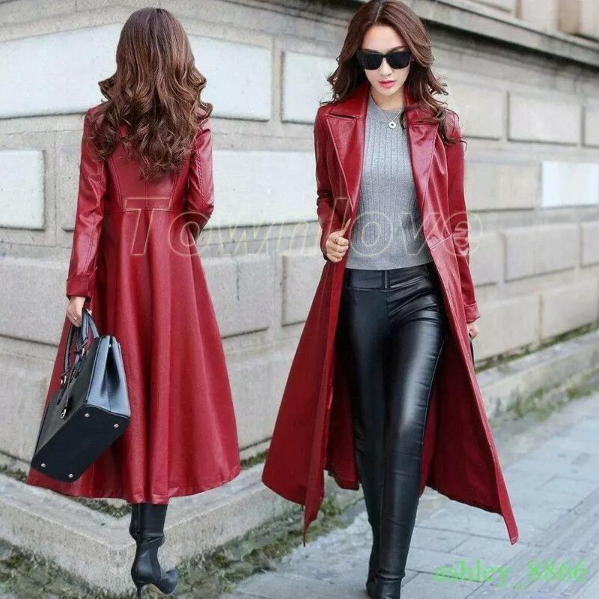 Women's Jacket Elegant PU Leather Single Button Waistband - Image 4