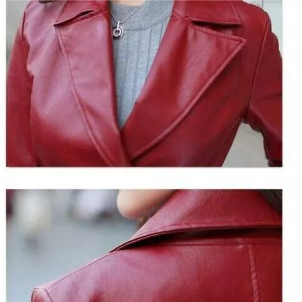 Women's Jacket Elegant PU Leather Single Button Waistband - Image 3