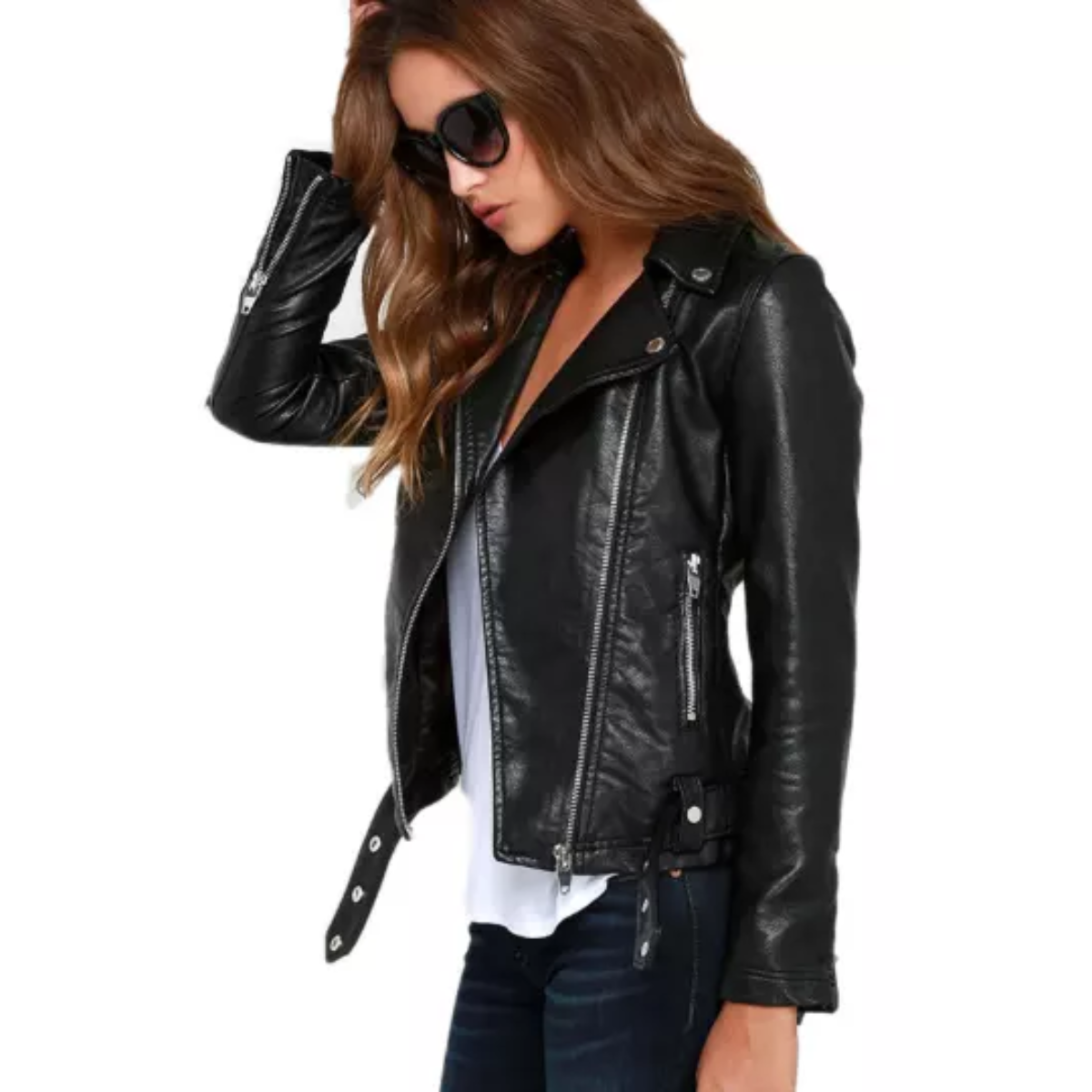Women's Genuine real Leather Black Motorcycle Slim Fit Designer Biker Jacket - Image 2