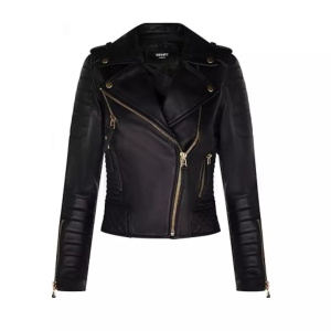Women's Kay Micheal Style Biker Black Motorcycle Leather Jacket