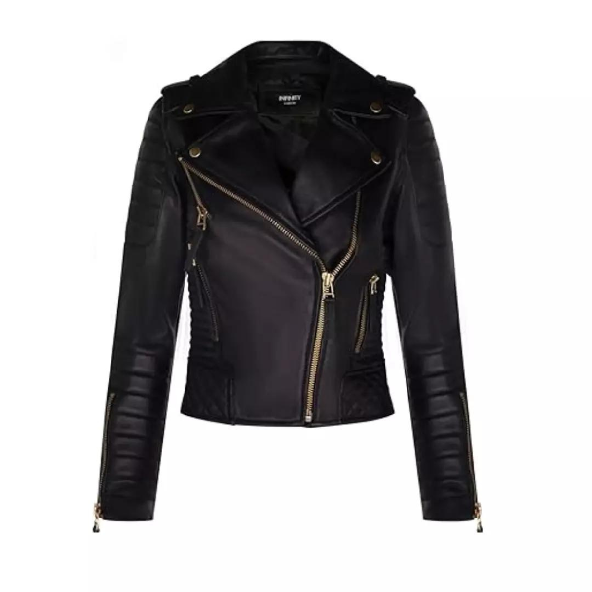 Women's Kay Micheal Style Biker Black Motorcycle Leather Jacket