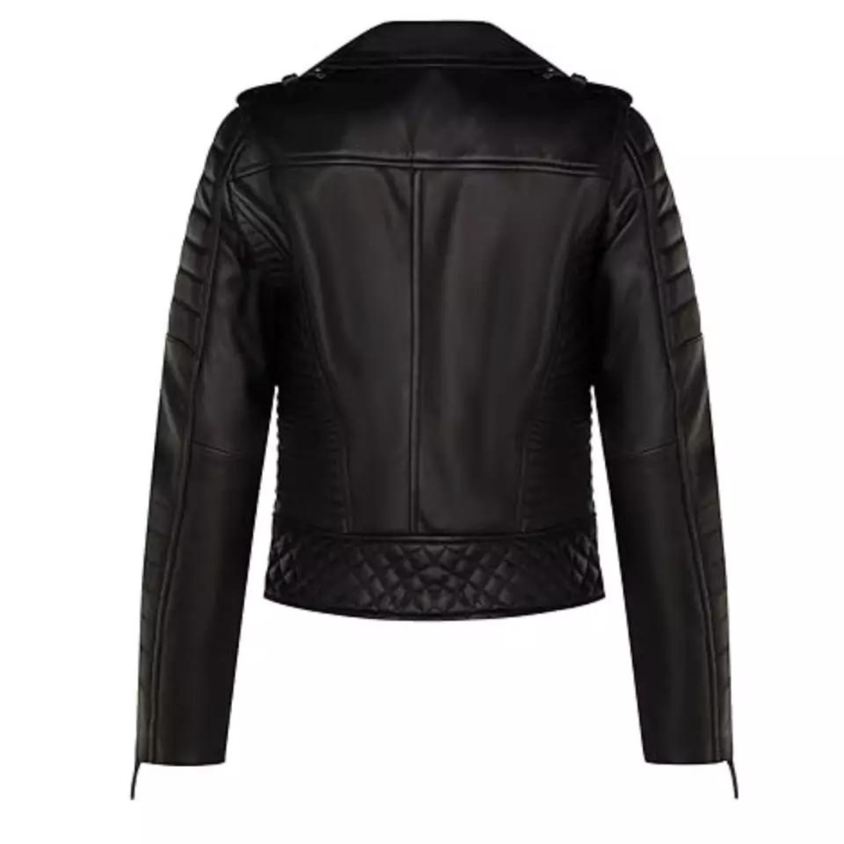 Women's Kay Micheal Style Biker Black Motorcycle Leather Jacket - Image 3