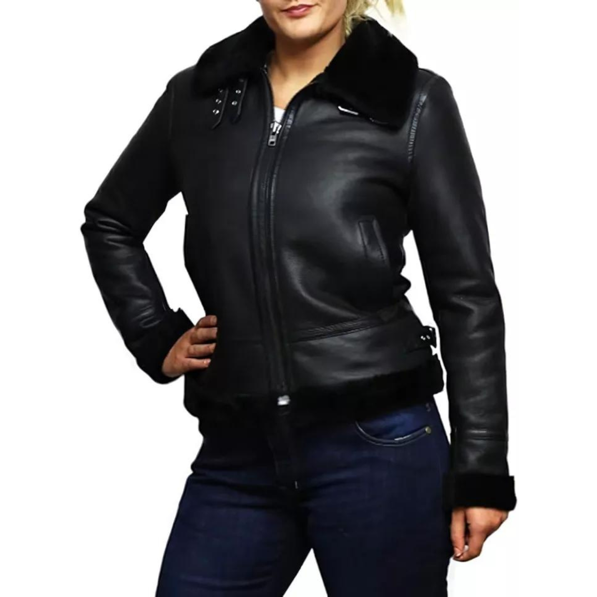 Women's Real B3 Shearling Sheepskin Leather Bomber Flight WW2 Winter Jacket