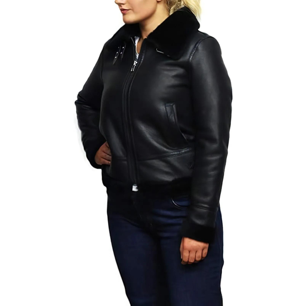 Women's Real B3 Shearling Sheepskin Leather Bomber Flight WW2 Winter Jacket - Image 2