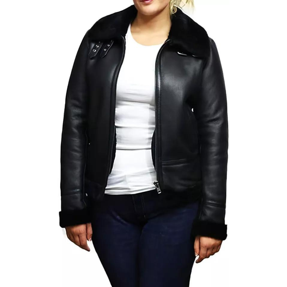 Women's Real B3 Shearling Sheepskin Leather Bomber Flight WW2 Winter Jacket - Image 3