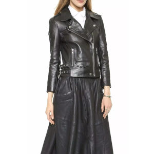 Women's Slim Fit YKK Zip Real Biker Black Leather Jacket