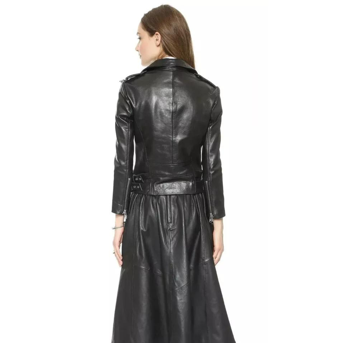 Women's Slim Fit YKK Zip Real Biker Black Leather Jacket - Image 3