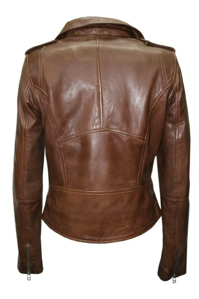 Womens 100% Real Leather Jacket Genuine Soft real Moto Biker Multicolor Coat - Image 2