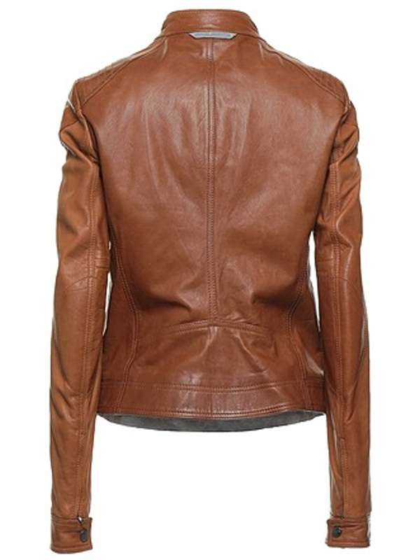 Women’s Tan Cafe Racer real Leather Jacket - Image 2