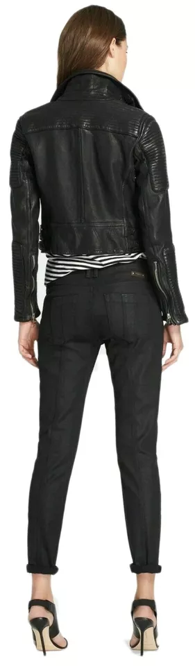 Womens Genuine real Leather Motorcycle Slim fit Designer Biker Jacket Black - Image 3