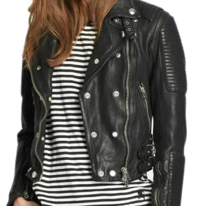 Womens Genuine real Leather Motorcycle Slim fit Designer Biker Jacket Black