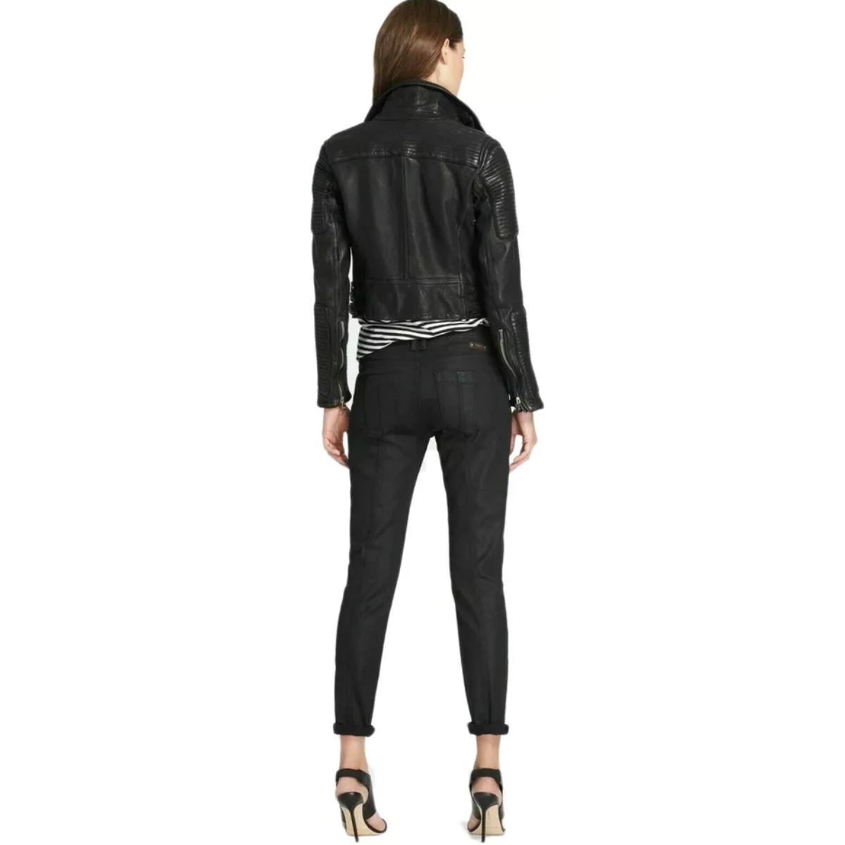 Womens Genuine real Leather Motorcycle Slim fit Designer Biker Jacket Black - Image 4