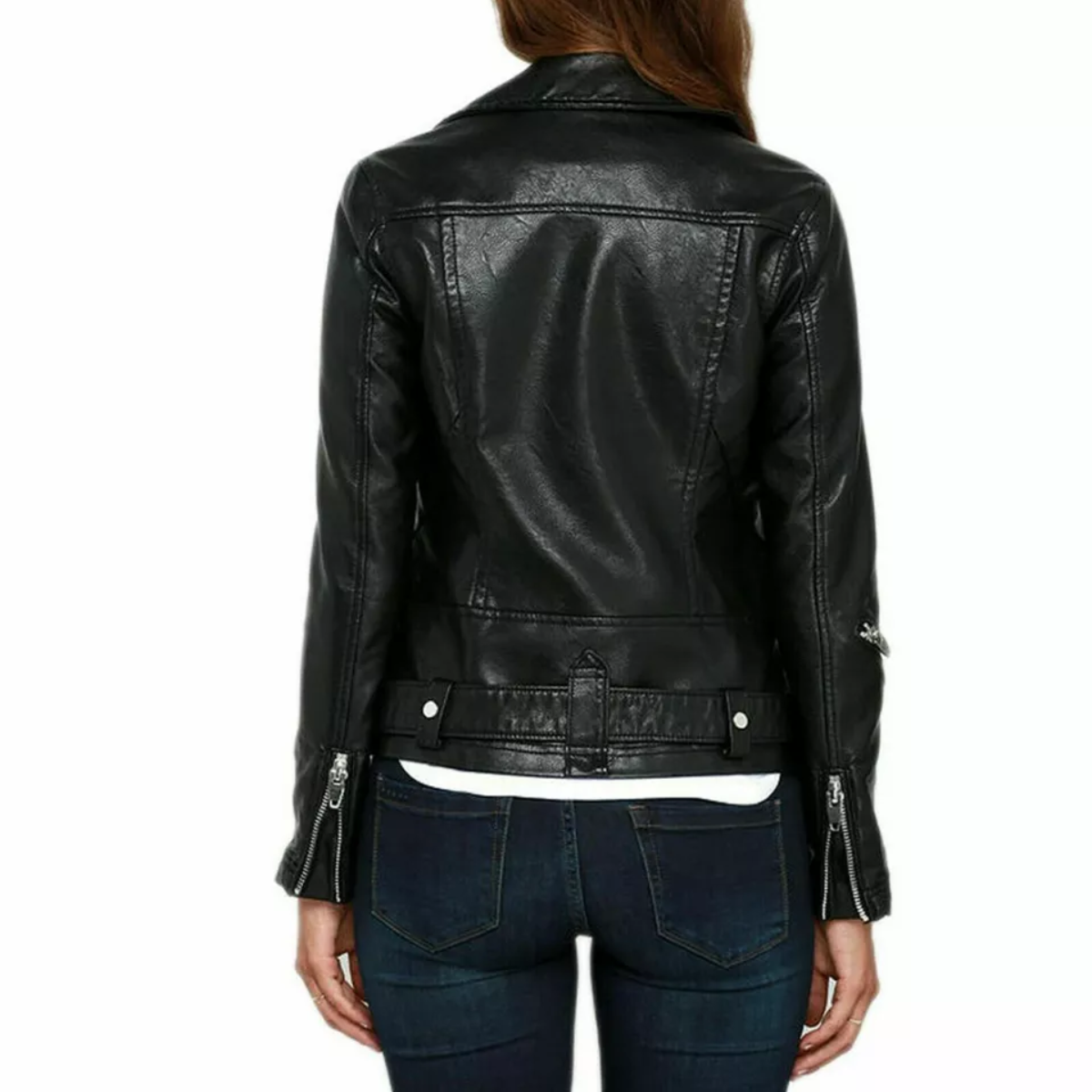 Women's Genuine real Leather Black Motorcycle Slim Fit Designer Biker Jacket - Image 3