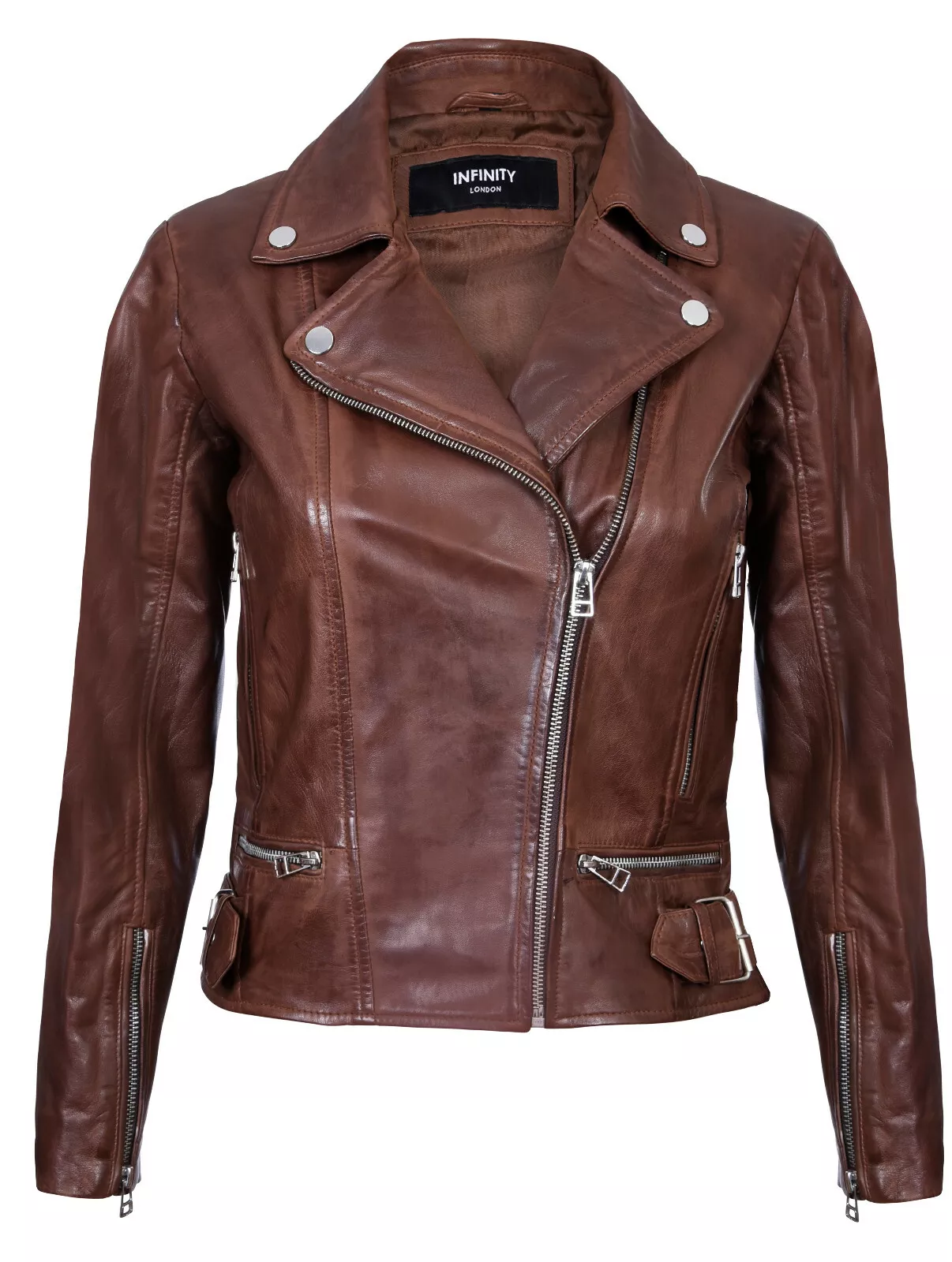 Womens Leather Jacket Classic Biker Style Brown 100% Real Leather Jacket Brando