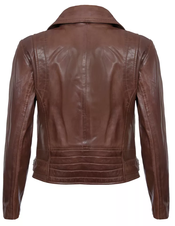 Womens Leather Jacket Classic Biker Style Brown 100% Real Leather Jacket Brando - Image 3
