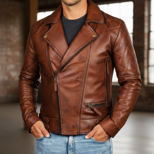 Men's Distressed Brown Leather Motorcycle Jacket